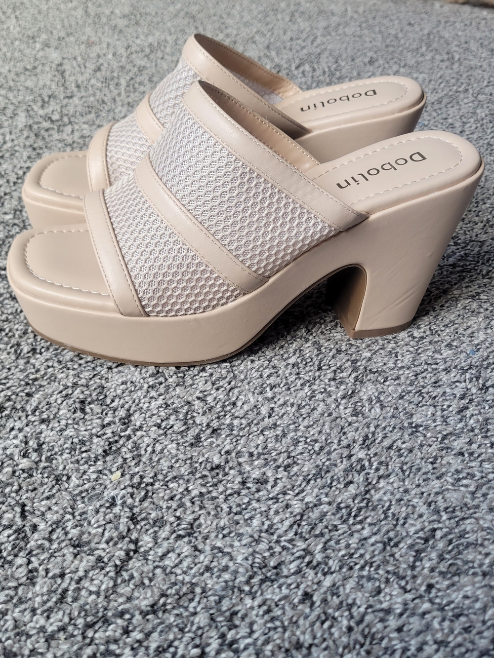 Beige Platform Mule Sandals - Women's